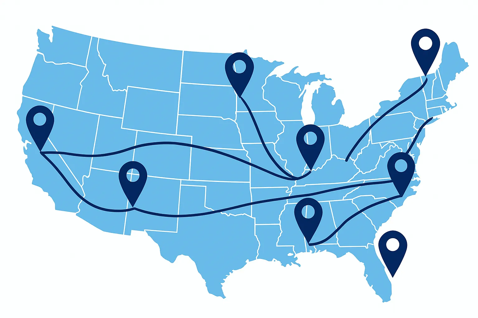 A map with marked locations
