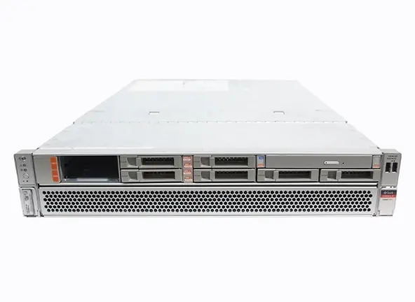 Front view of an Oracle Sun Server X4-2 with multiple drive bays and status indicators.